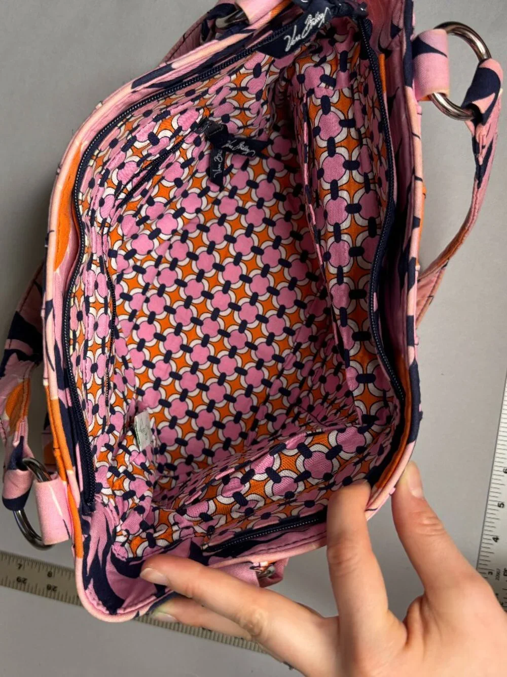 Vera Bradley Loves Me Shoulder Bag Pink Navy Orange Floral Retired O-Ring Handle